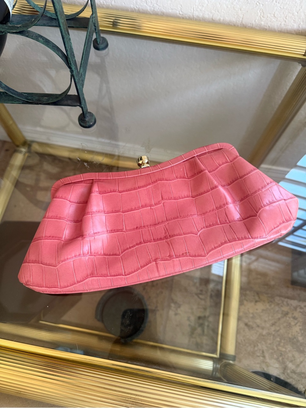 Banana Republic Pink Croc-Embossed Kiss-Lock Clutch